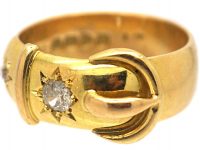 Edwardian 18ct Gold Buckle Ring Set With Diamonds