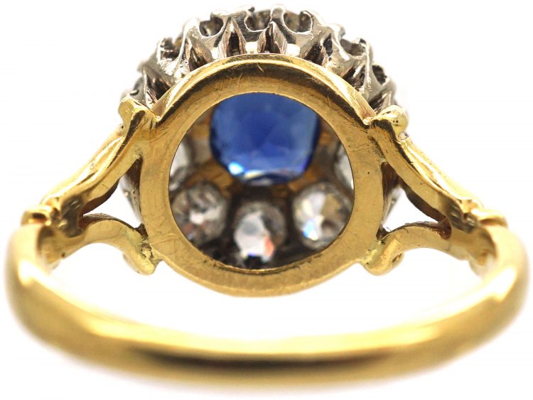 18ct Gold, Royal Blue Sapphire & Diamond Cluster Ring