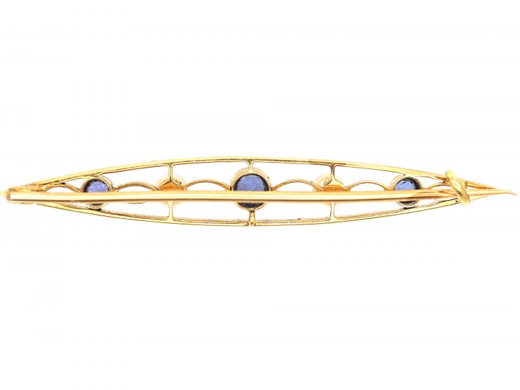 Edwardian 15ct Gold Brooch set with Sapphires & Natural Pearls