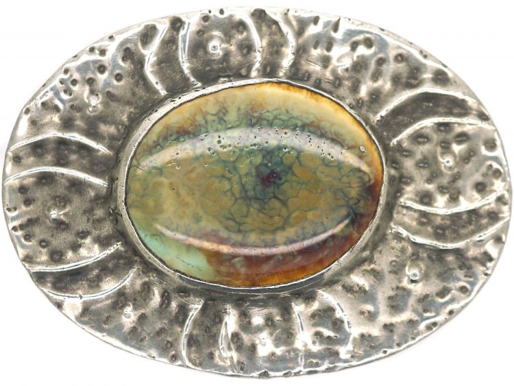 Arts & Crafts Ruskin Pewter & Enamel Brooch