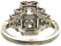Art Deco Platinum, Two Stone Diamond Ring with Step Cut Shoulders set with Diamonds