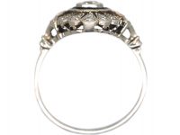 Art Deco Platinum, Sapphire & Diamond Target & Feather Style Ring