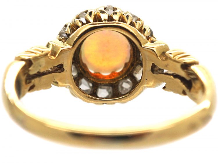 Edwardian 18ct Gold, Opal & Rose Diamond Cluster Ring