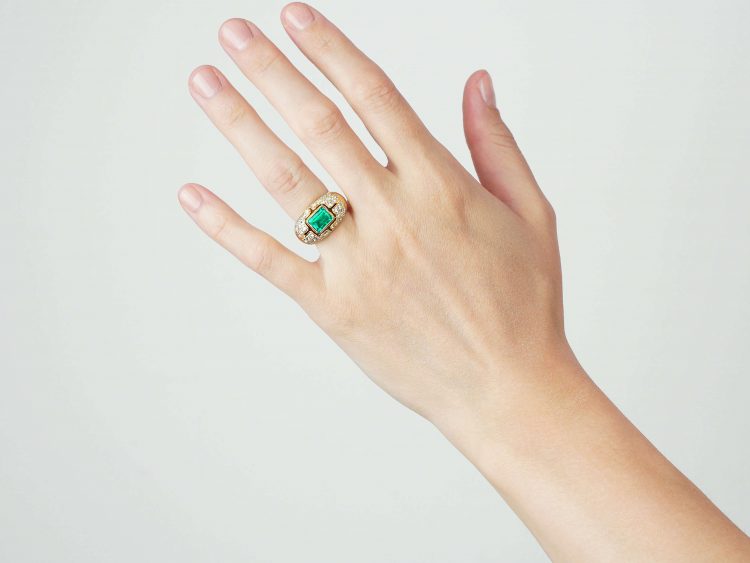 18ct Gold Emerald & Diamond Trombino Ring