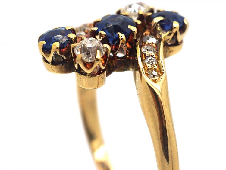 Edwardian 18ct Gold, Sapphire & Diamond Crossover Ring