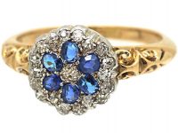 Edwardian 18ct Gold, Sapphire & Diamond Cluster Ring