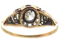 Georgian 18ct Gold & Silver, Diamond Cluster Ring with rose Diamond set Shoulders