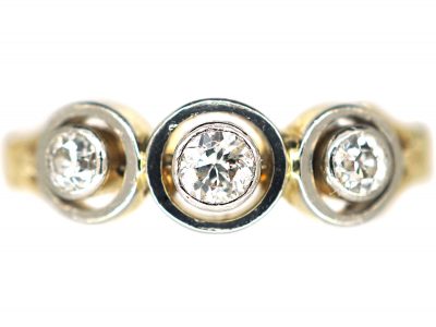 Art Deco 18ct Gold & Platinum, Three Stone Diamond Ring