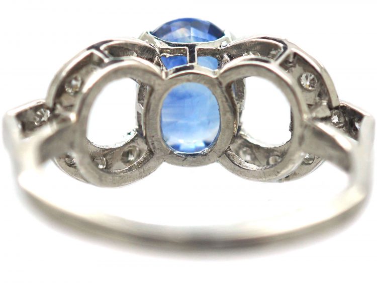 Art Deco Platinum, Sapphire & Diamond Stylised Bow Ring