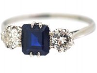 Art Deco Platinum, Sapphire & Diamond Three Stone Ring