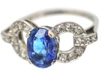 Art Deco Platinum, Sapphire & Diamond Stylised Bow Ring
