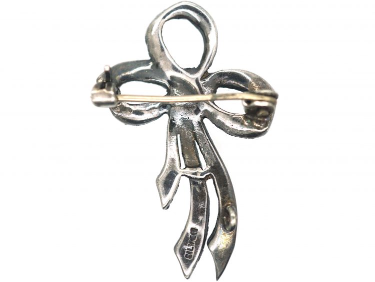 Art Deco Silver & Marcasite Bow Brooch