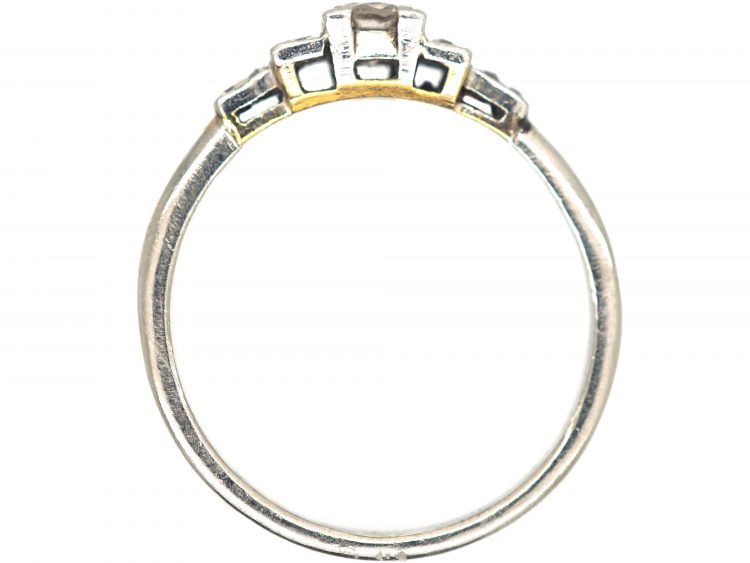 Art Deco 18ct White Gold, Diamond Solitaire Ring with Step Cut Diamond set Shoulders