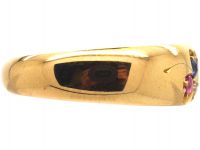 Edwardian 18ct Gold Three Leaf Clover Ring set with a Sapphire, Ruby & a Diamond