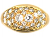 French 18ct Gold Bombe Ring with Pave Set Diamonds