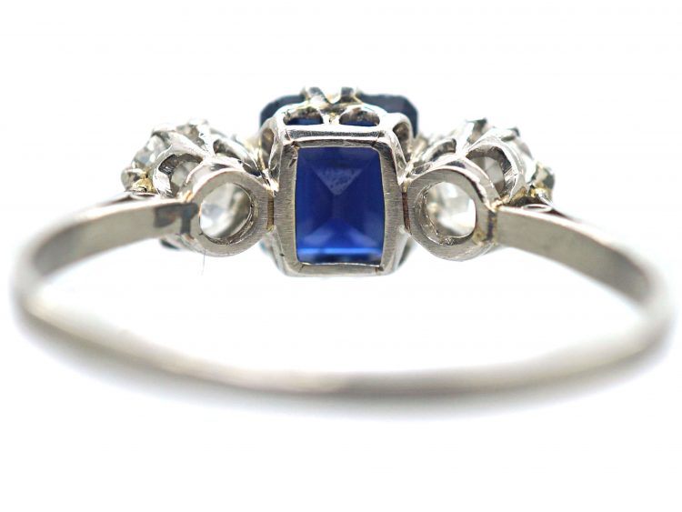 Art Deco Platinum, Sapphire & Diamond Three Stone Ring
