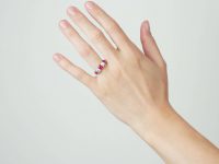 Victorian 18ct Gold, Five Stone Ruby & Diamond Carved Half Hoop Ring