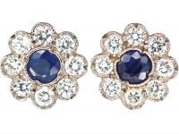 18ct White Gold, Sapphire & Diamond Flower Cluster Earrings