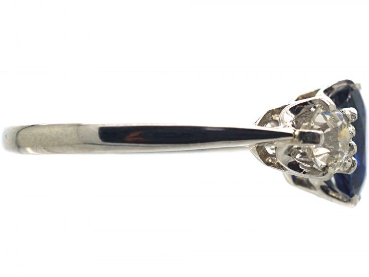 Art Deco 18ct White Gold, Sapphire & Diamond Three Stone Ring