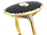 Art Deco 18ct Gold, Onyx & Diamond Oval Shaped Ring