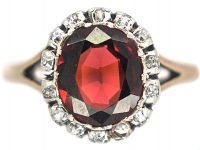 Victorian 14ct Gold, Garnet & Diamond Oval Cluster Ring