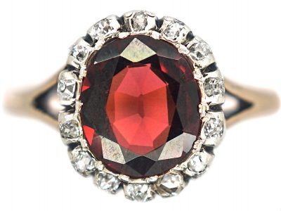 Victorian 14ct Gold, Garnet & Diamond Oval Cluster Ring