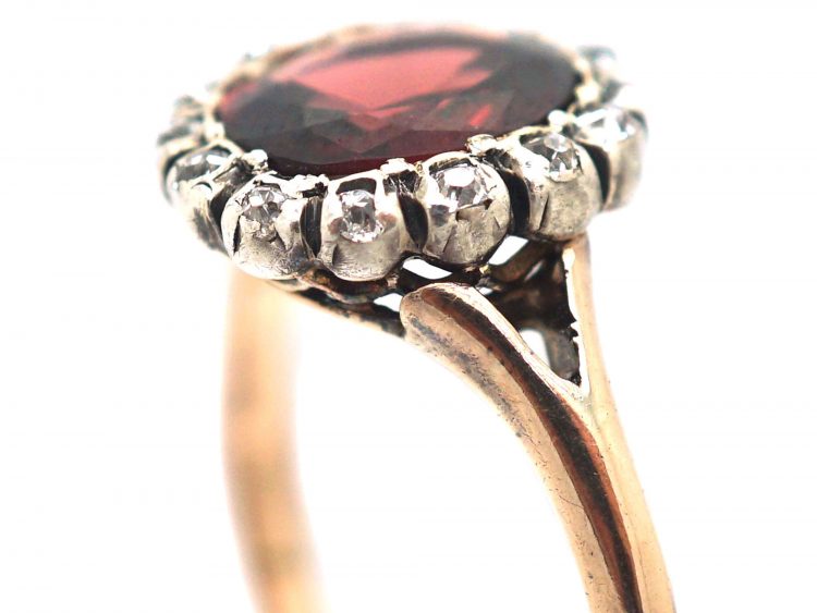 Victorian 14ct Gold, Garnet & Diamond Oval Cluster Ring