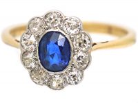 Edwardian 18ct Gold & Platinum, Sapphire & Diamond Cluster Ring