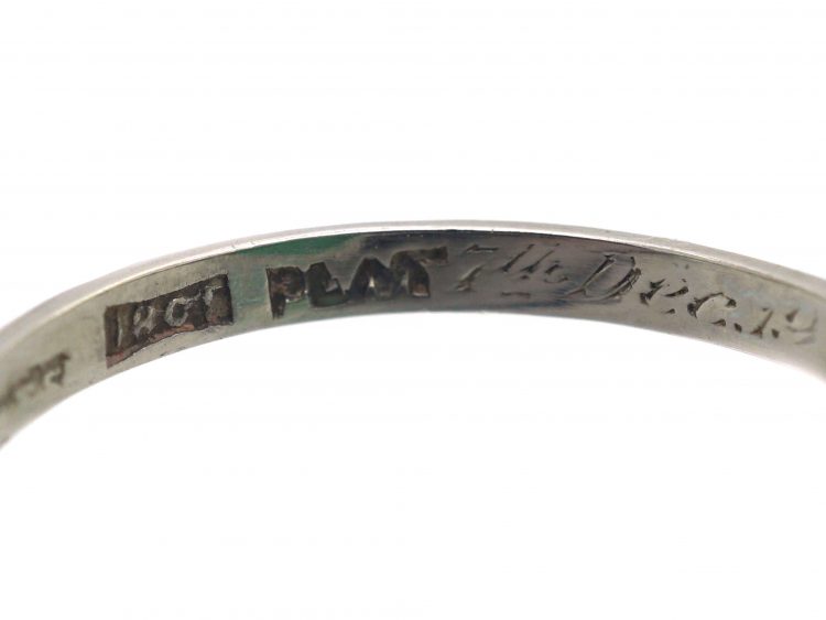 Art Deco 18ct White Gold & Platinum, Jade Ring with Diamond Set Shoulders