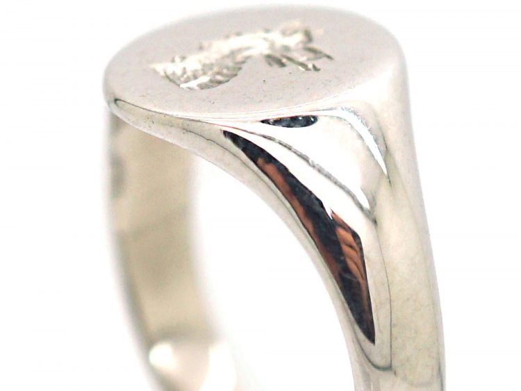 18ct White Gold Signet Ring with Intaglio of a Griffin