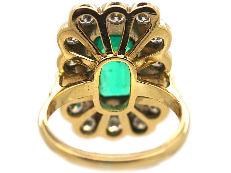 18ct Gold Emerald & Diamond Rectangular Ring