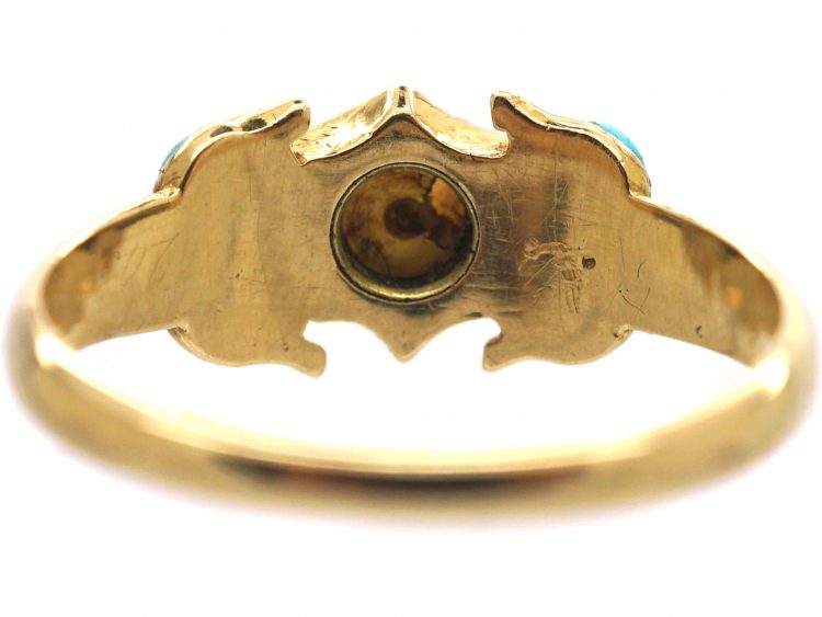 Regency 15ct Gold, Turquoise, Natural Split Pearl & Rose Diamond Ring