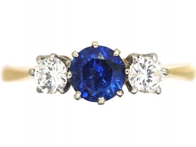 Art Deco 18ct Gold & Platinum, Sapphire & Diamond Three Stone Ring