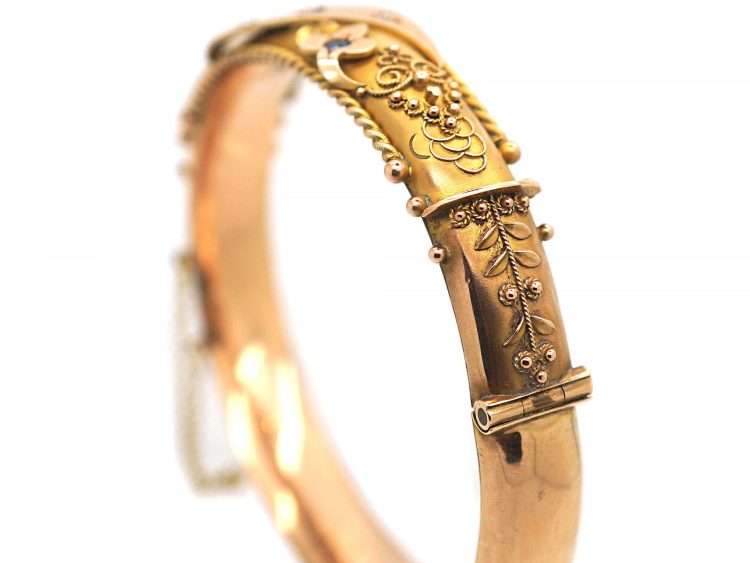 Edwardian 9ct Gold, Sapphire & Diamond Etruscan Style Bangle