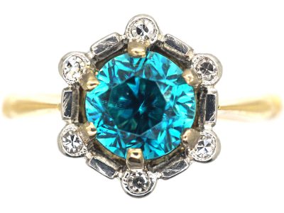 Art Deco 18ct Gold & Platinum, Zircon & Diamond Cluster Ring