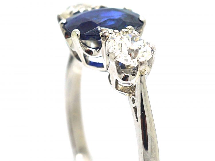 Art Deco 18ct White Gold, Sapphire & Diamond Three Stone Ring