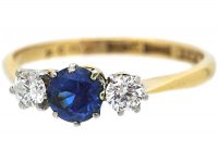 Art Deco 18ct Gold & Platinum, Sapphire & Diamond Three Stone Ring