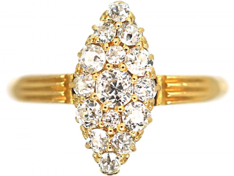 Victorian 18ct Gold Marquise Shaped Ring set with Diamonds