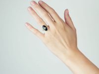 Art Deco 18ct Gold, Onyx & Diamond Oval Shaped Ring