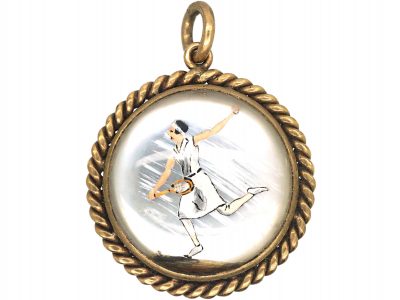 Art Deco 18ct Gold, Reverse Intaglio Rock Crystal Pendant of a Champion Tennis Player Susan Lenglan