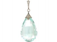 Art Deco 15ct Gold & Platinum, Aquamarine & Diamond Pendant