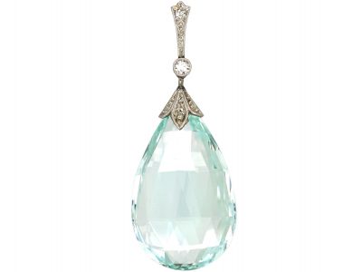 Art Deco 15ct Gold & Platinum, Aquamarine & Diamond Pendant