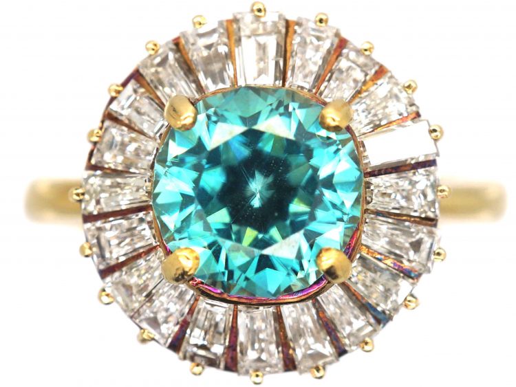 18ct Gold, Zircon & Tapered Baguette Diamond Ballerina Ring
