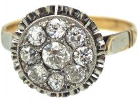 Art Deco French 18ct Gold & Platinum, Diamond Cluster Ring with Pie Crust Border