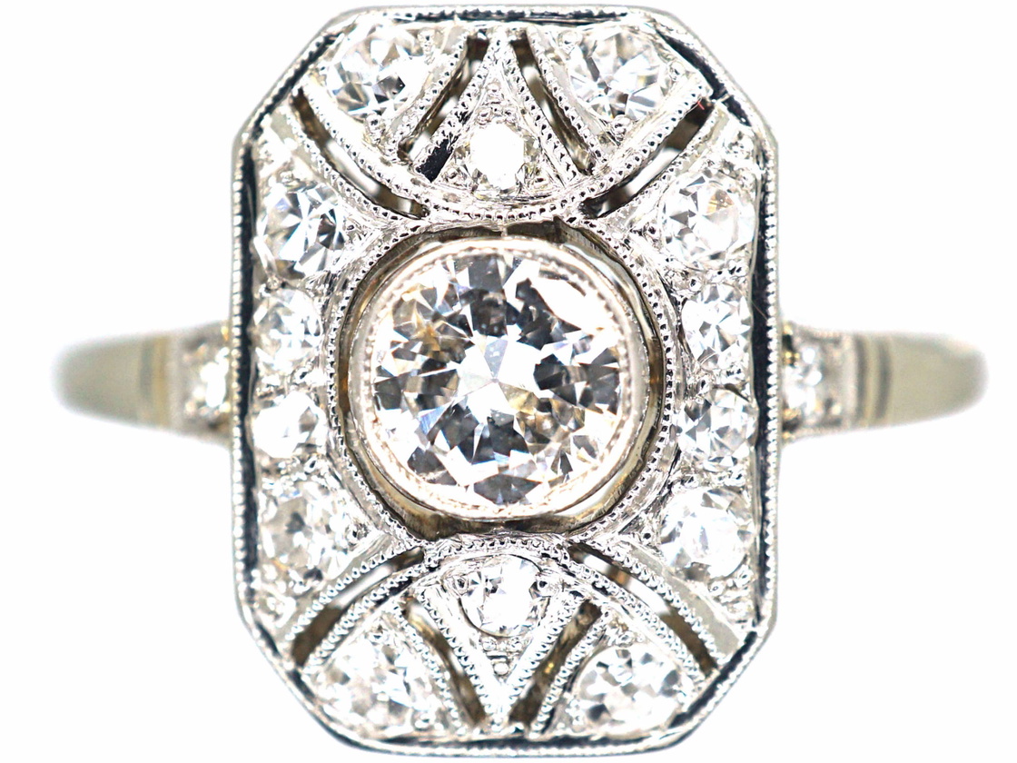 White Gold Rectangular Shape Art Deco 18ct White Gold Rectangular Shaped Ring set with Diamonds ...
