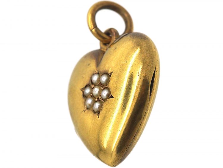 Edwardian 15ct Gold Heart Shaped Locket set with Natural Split Pearls