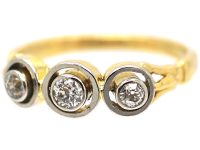 Art Deco 18ct Gold & Platinum, Three Stone Diamond Ring