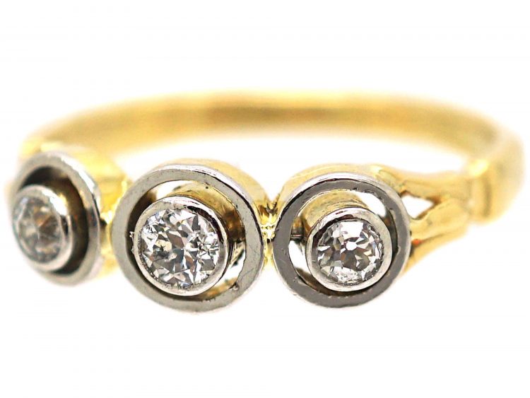 Art Deco 18ct Gold & Platinum, Three Stone Diamond Ring