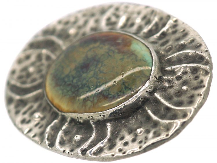 Arts & Crafts Ruskin Pewter & Enamel Brooch