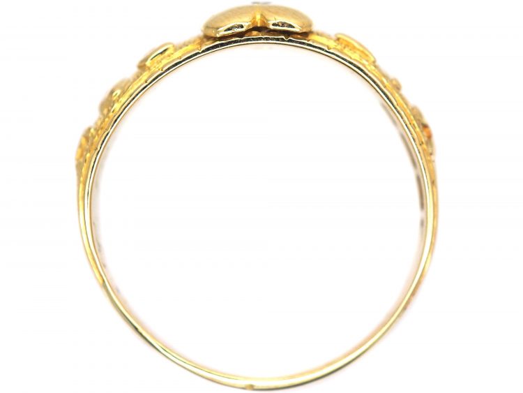 Victorian 18ct Gold Ring Spelling Mizpah with a Heart & Diamond Motif